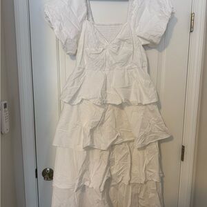 Show Me Your MuMu White Ruffle Midi Dress